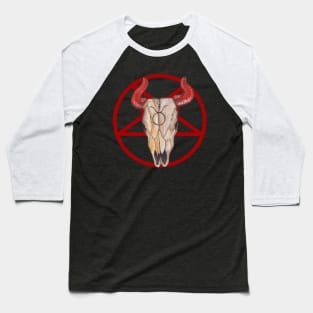 Cowskull red satanism pentagram Baseball T-Shirt